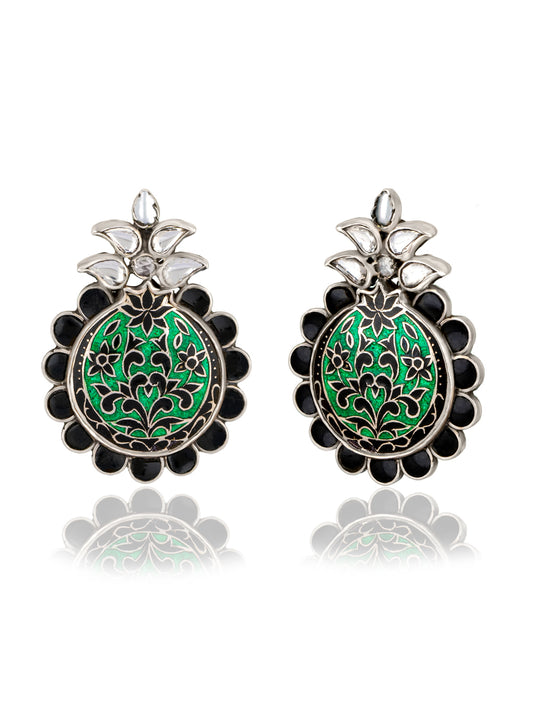 925 Sterling Silver Meenakari Earrings with Kundan