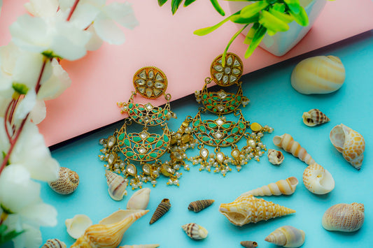 925 Silver Gold Plated Green Signature Chandbalis - Neeta Boochra Jewellery