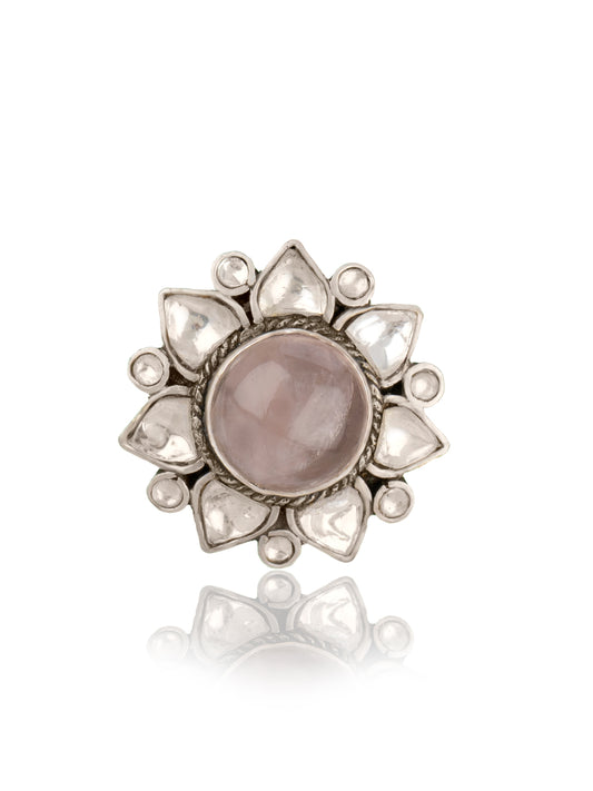 Rose Quartz Kundan Adjustable Ring