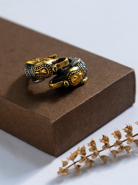 Twin Elephant Two Tone Adjustable Ring
