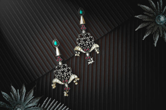 Silver Fusion Earrings with Kundan - Neeta Boochra Jewellery