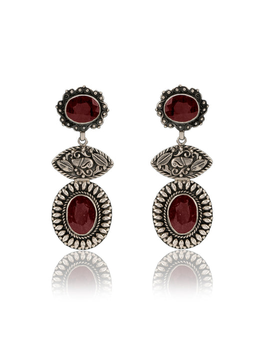 Garnet Oxidized Signature Earrings
