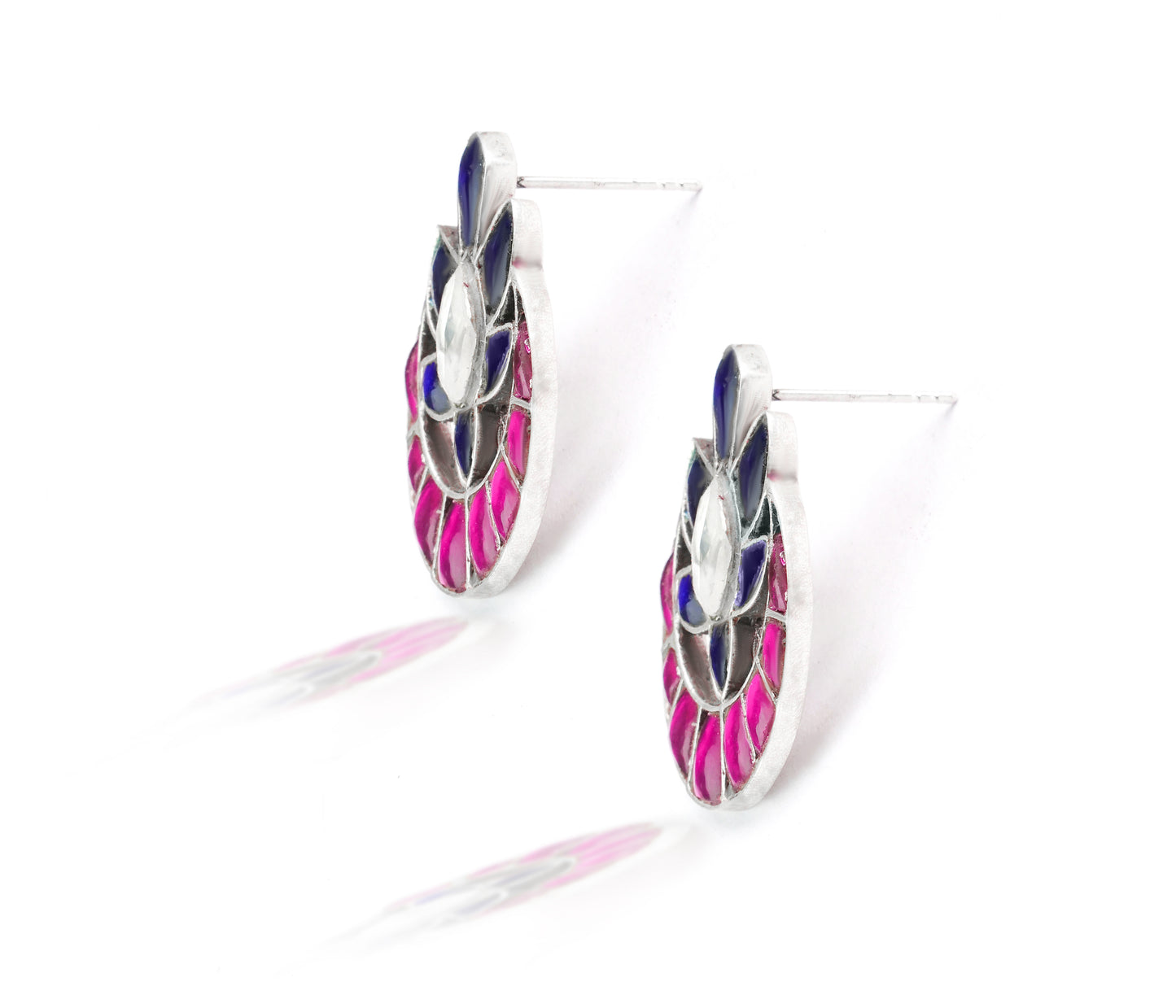 925 Silver Pink and Blue Signature Chandbali Studs - Neeta Boochra Jewellery