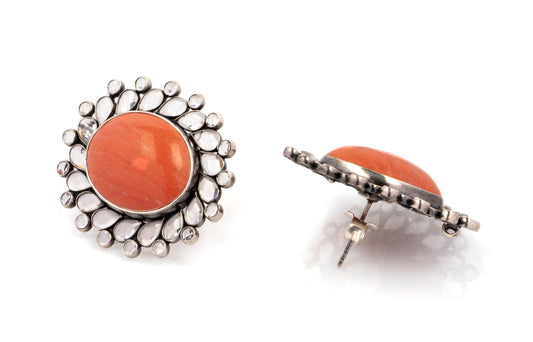 925 Sterling Silver Earrings with Checker and Coral
