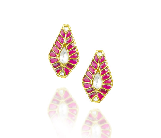 925 Silver Gold Plated White and Red Kundan Tilak Studs