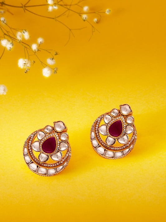 Swarnim Dark Red and White Kundan Studs