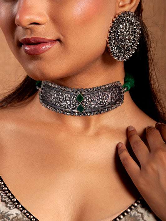 Silver Green Onyx Choker