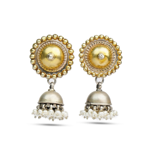 Silver Two-Tone Gold plated Rawa Jhumki - Neeta Boochra Jewellery