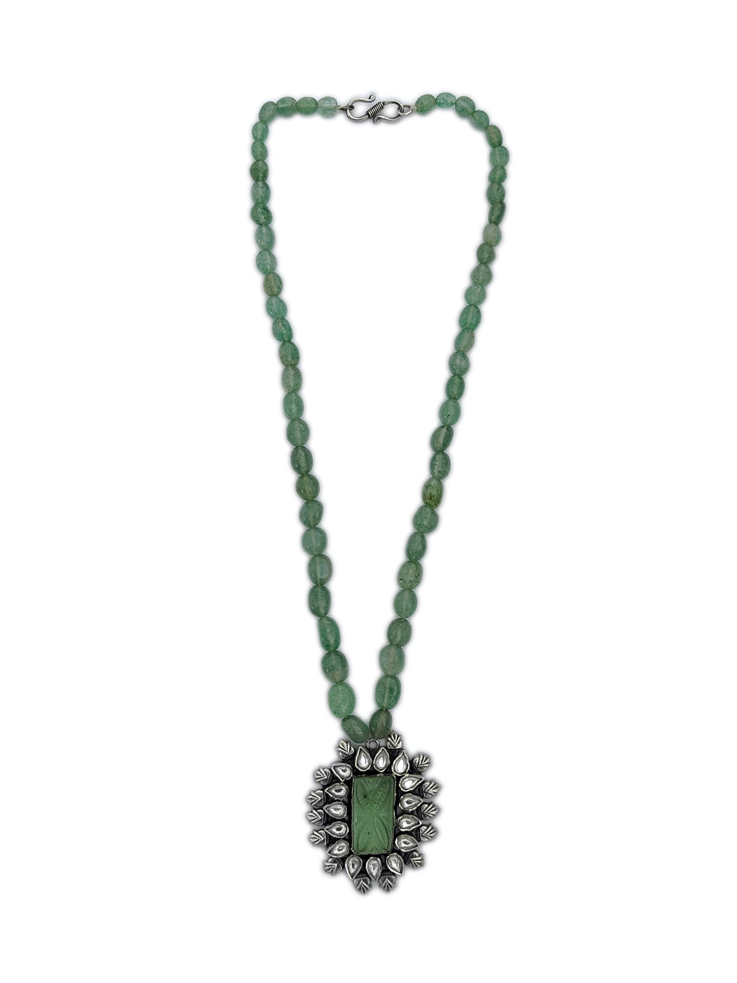 925 Sterling Silver Two Tone 22K Gold Plated Green Strawberry Beaded Necklace With Green Gemstone and White Crystal