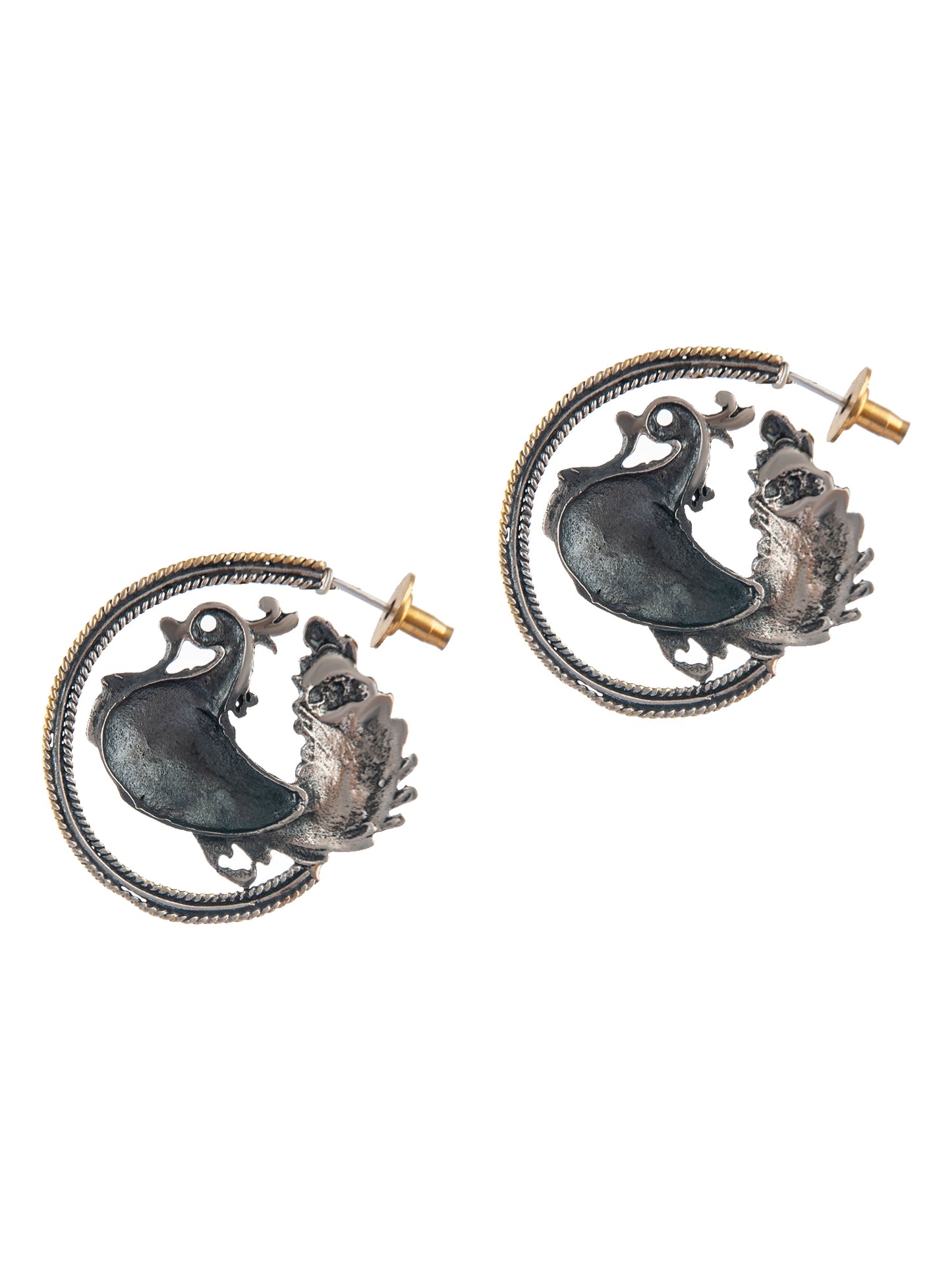 925 Sterling Silver Two Tone Hen Earrings
