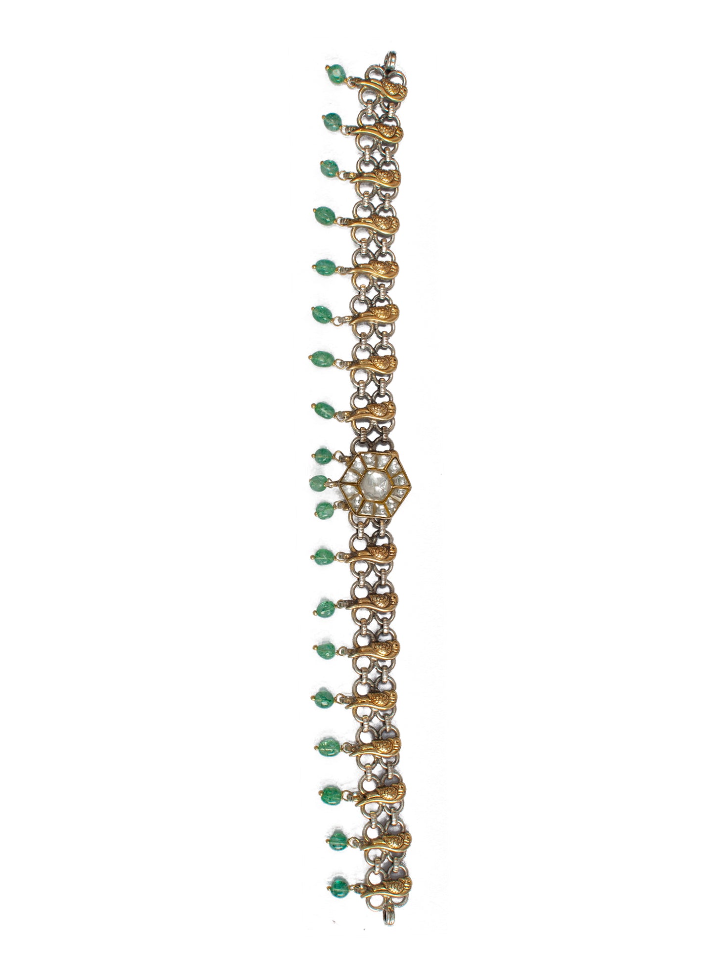 925 Sterling Silver Two Tone 22K Gold Plated Necklace With Strawberry Quartz and White Kundan
