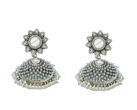 925 Silver Designer Jhumki With Glass - Neeta Boochra Jewellery