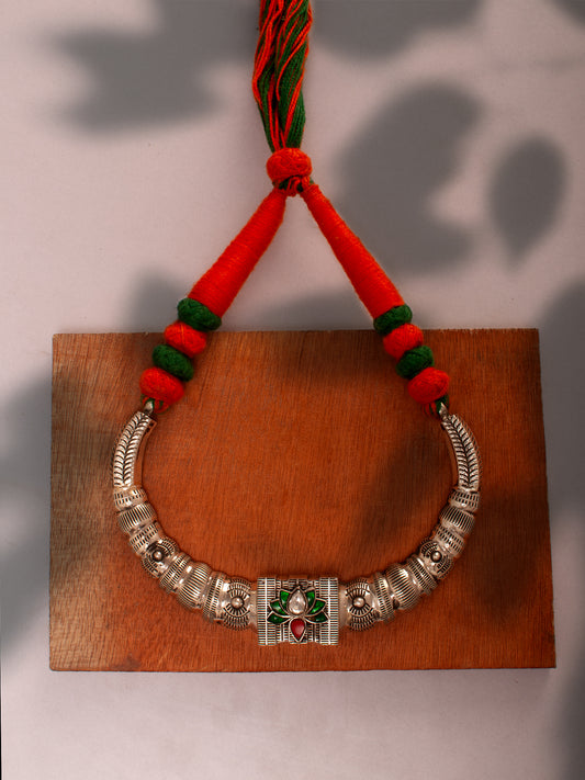 925 Sterling Silver Necklace With Multicolor Kundan
