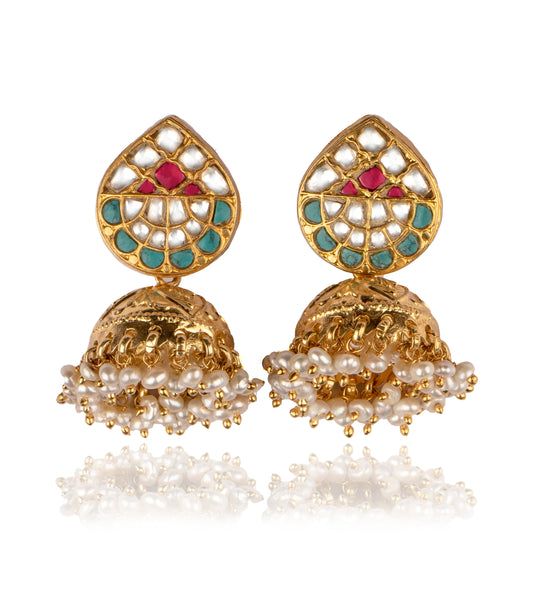 925 Sterling Silver Gold Plated Kundan Jhumki