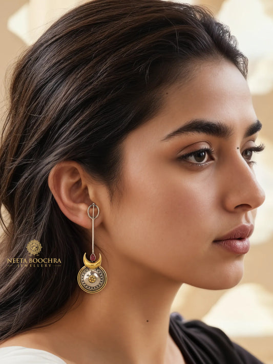 Nitya 925 Silver Designer Half Moon Earrings