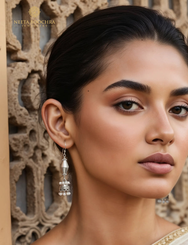 Nitya 925 Silver Dholki Designer Silver Jhumki