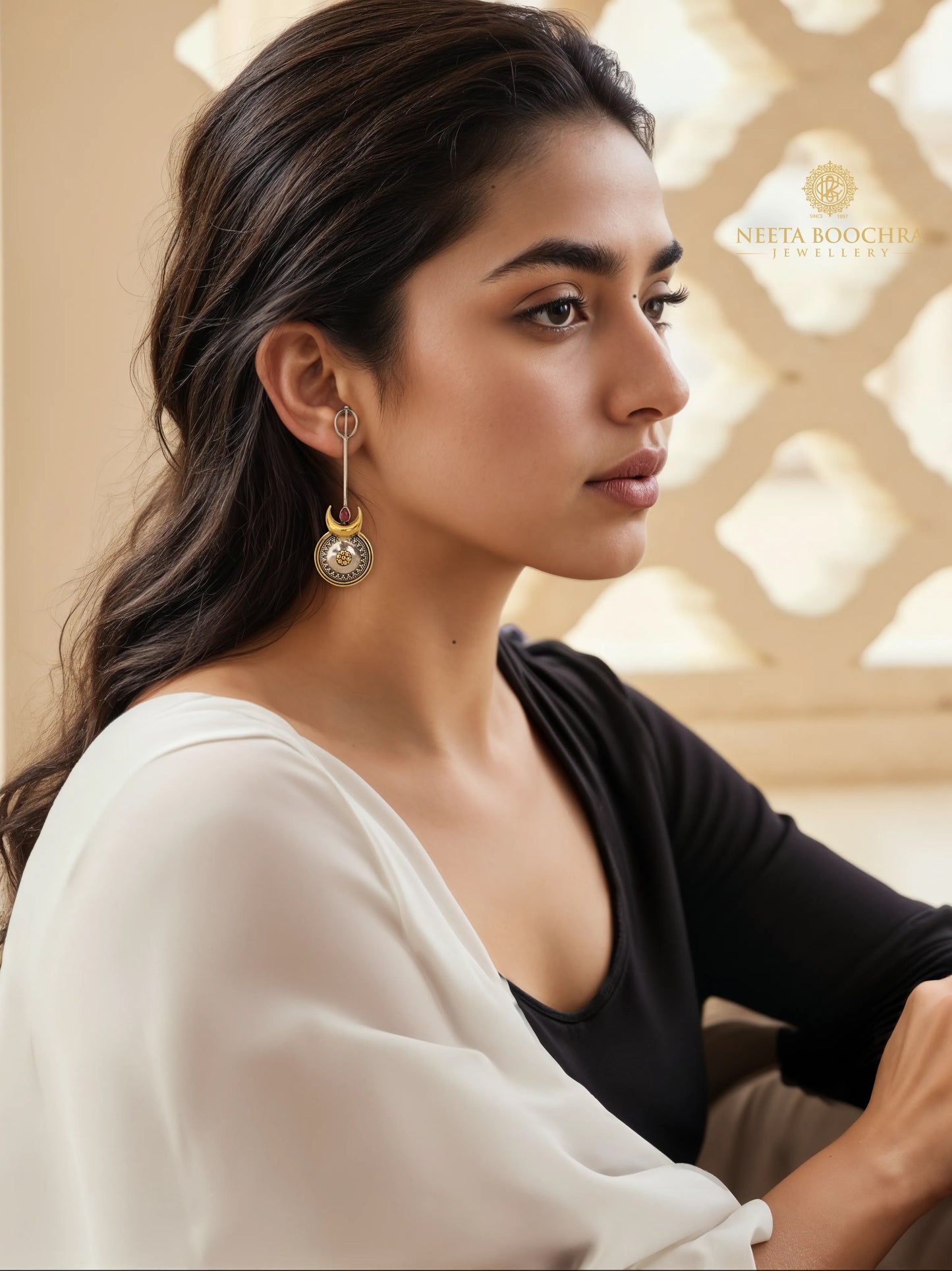 Nitya 925 Silver Designer Half Moon Earrings