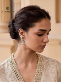 Rajwada Oxidized 925 Silver Rawa Jhumki view 4