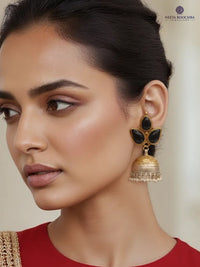 Rajwada Statement 925 Silver Two Tone Jhumki with Pearl and Black Onyx Gemstone view 1