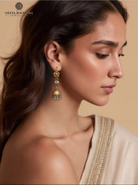 Rajwada 925 Silver Two Tone Floral Jhumki with Ghungroos view 4