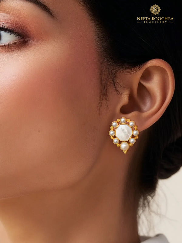 Chandrika 925 Silver Shweta Gold Plated Pearl Earrings