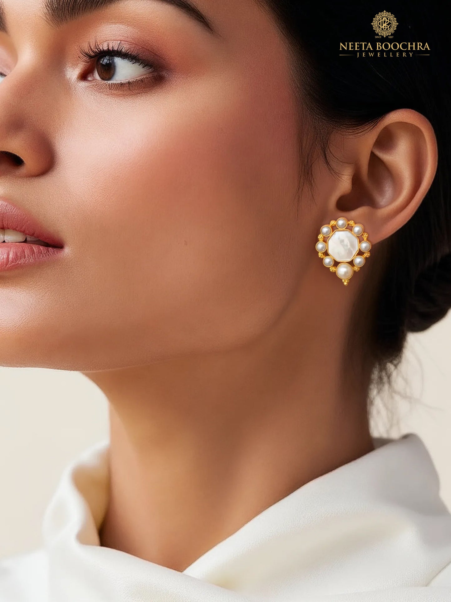 Chandrika 925 Silver Shweta Gold Plated Pearl Earrings