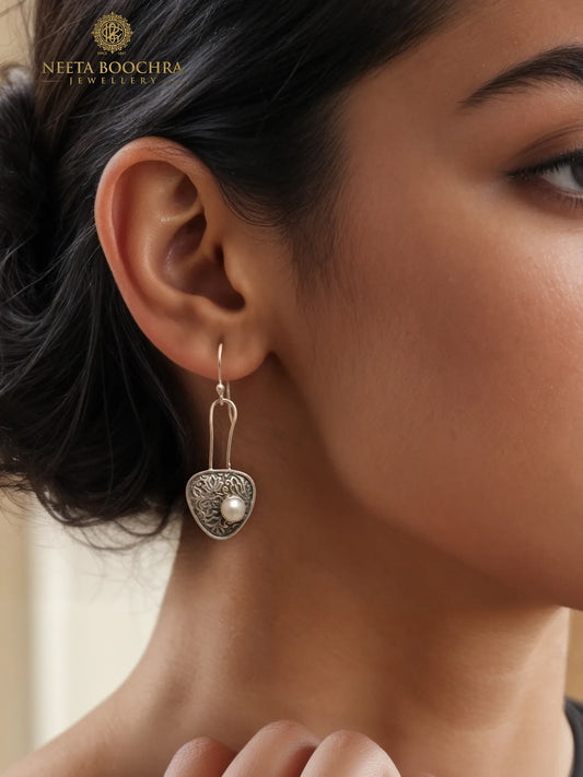 Chandrika 925 Silver Mukta Dangler Earrings