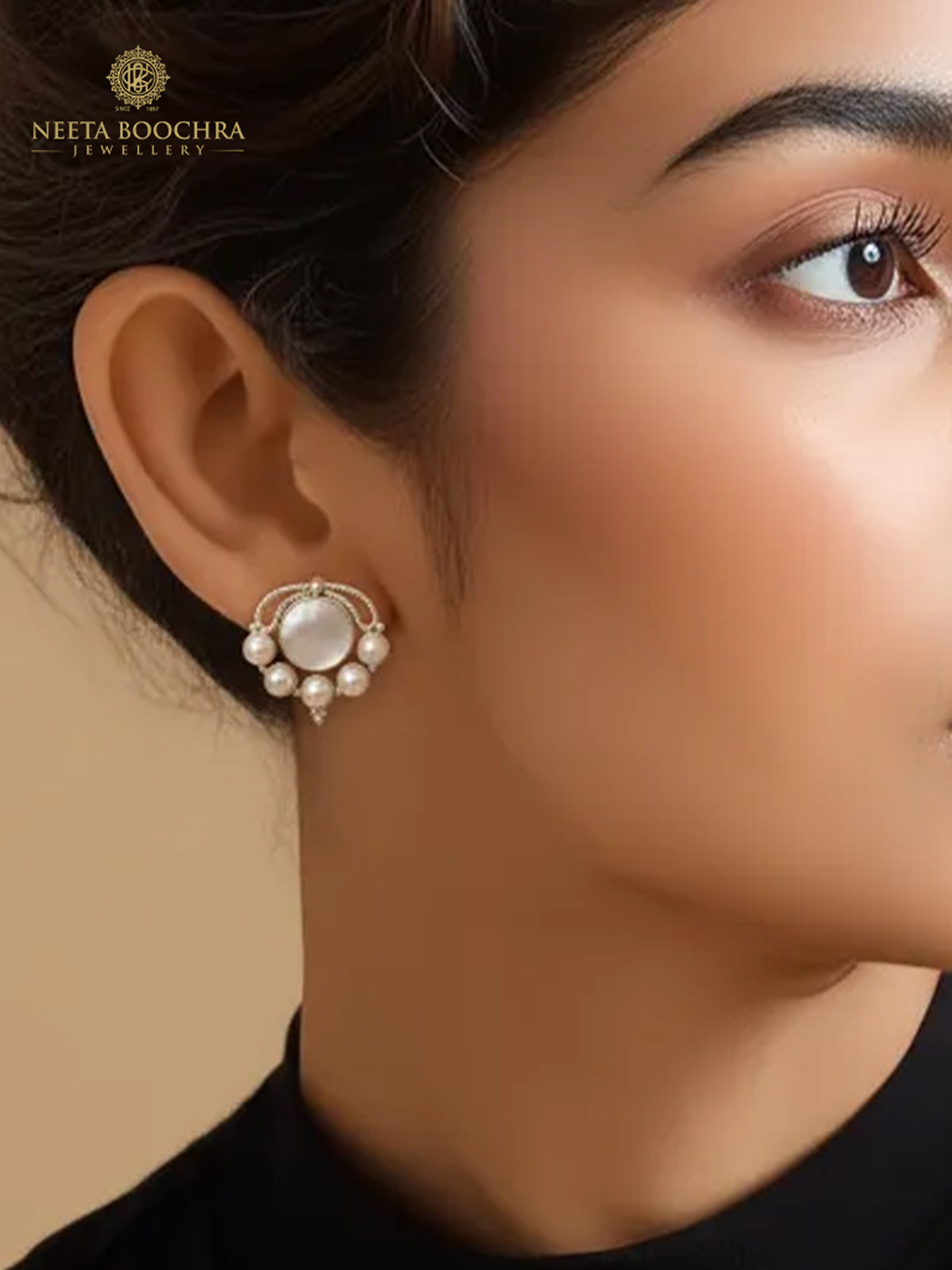 Chandrika 925 Silver Shweta Pearl Stud Earrings view 1