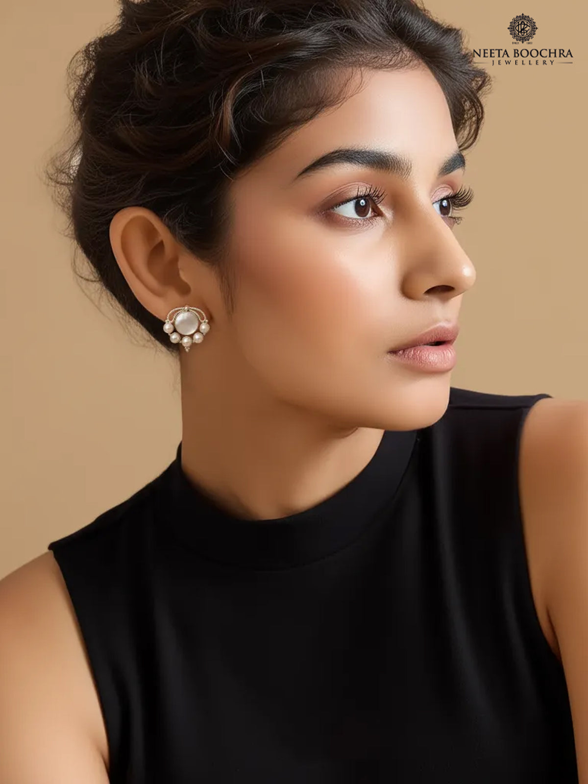 Chandrika 925 Silver Shweta Pearl Stud Earrings view 4