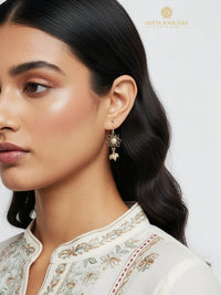 Chandrika 925 Silver Sunflower Pearl Dangler Earrings view 4