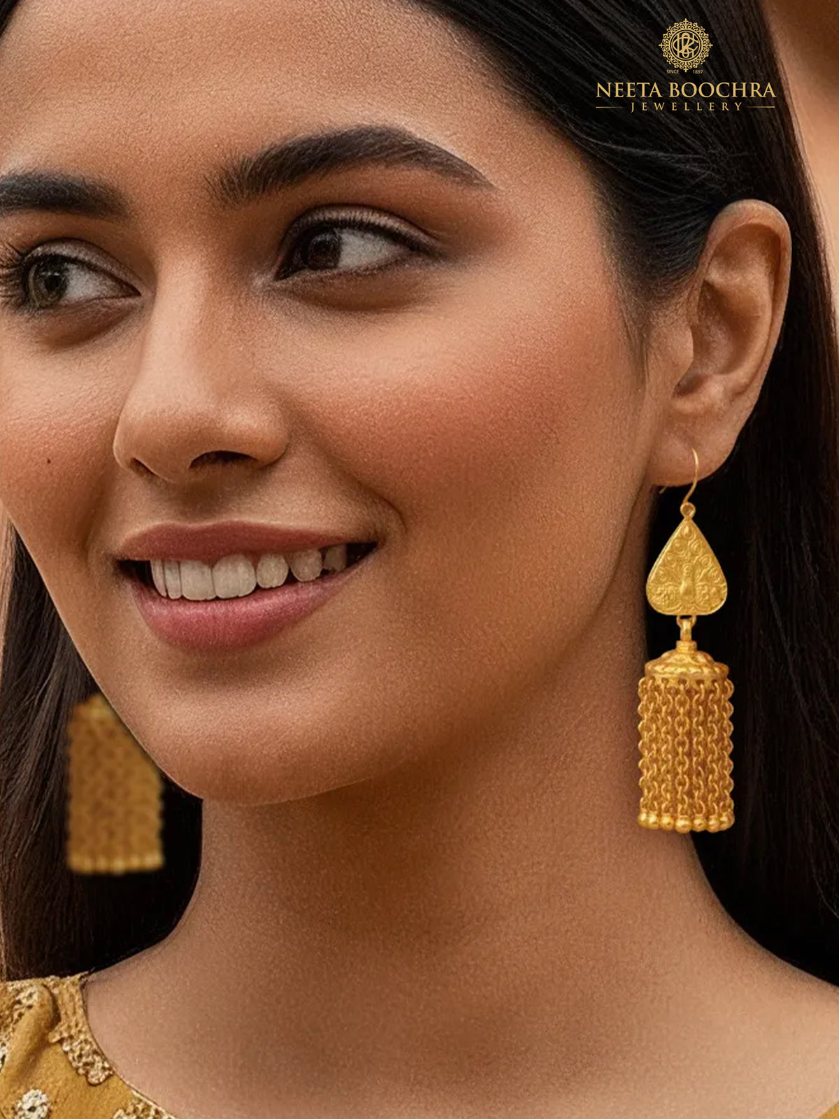 Rajwada Festive Gold Plated 925 Silver Peacock Motif Earrings with Long Ghungroos view 1