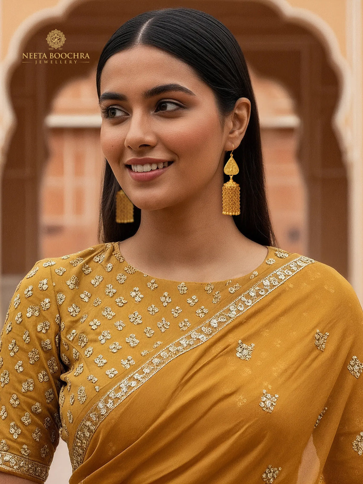 Rajwada Festive Gold Plated 925 Silver Peacock Motif Earrings with Long Ghungroos view 4