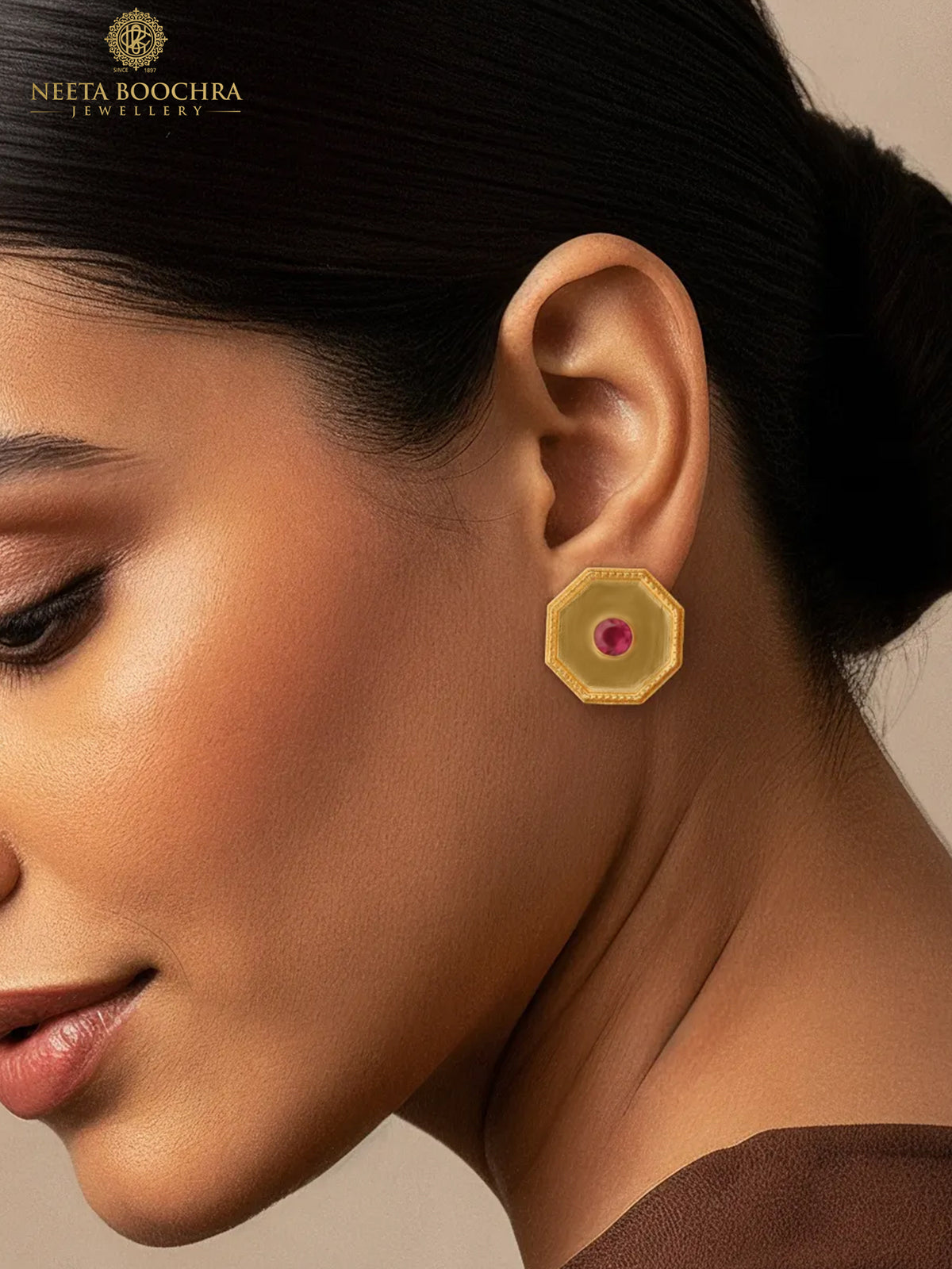 Meher Pink Kundan 925 Silver Gold Plated Earrings view 1
