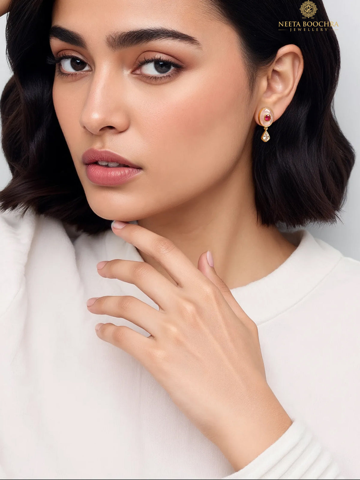 Gulnoor Rose Quartz Kundan Earrings view 4