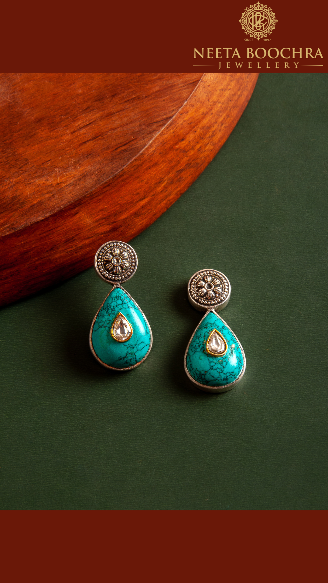 925 Silver Turquoise Earrings with Kundan