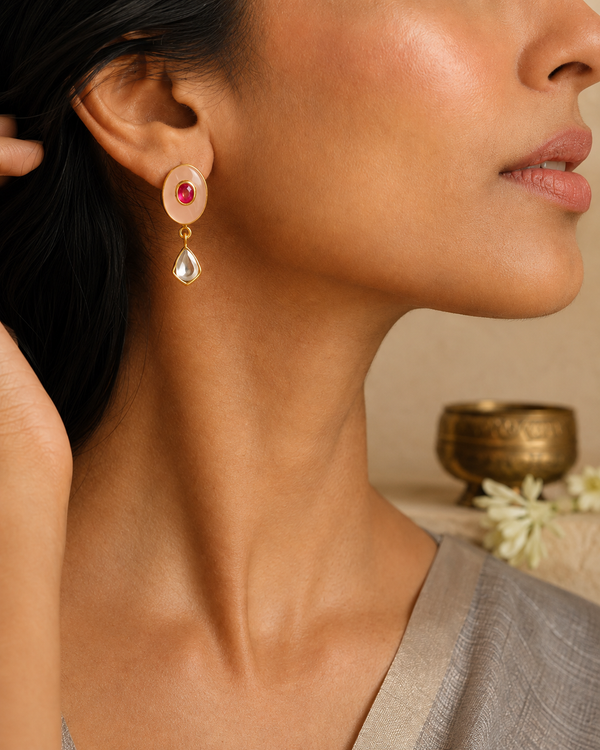 Gulnoor Rose Quartz Kundan Earrings alternate
