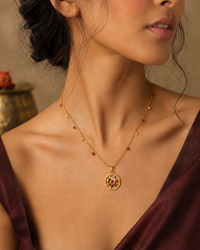 925 Silver Gold Plated Navratan Motif Pendant Necklace view 1