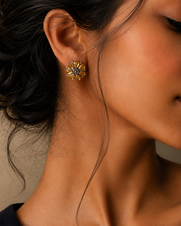 Nitya 925 Silver Two Tone Pear Earrings
