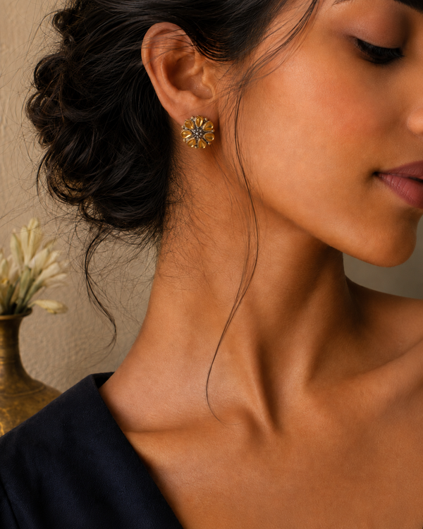 Nitya 925 Silver Two Tone Pear Earrings alternate
