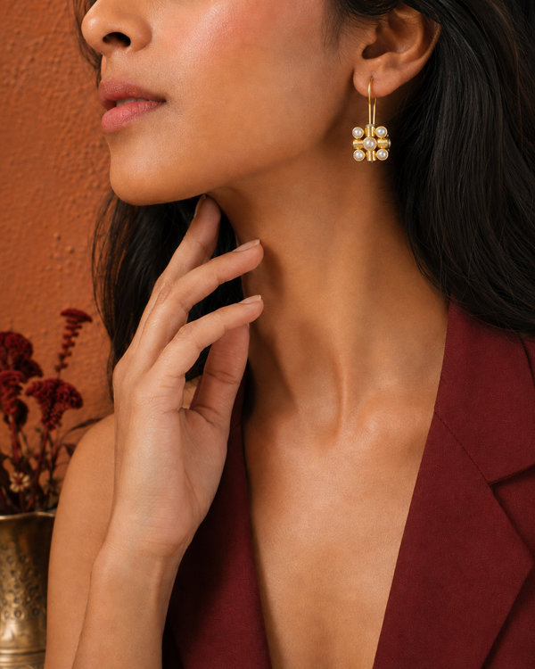 Nitya 925 Silver Gold Plated Pearl Danglers