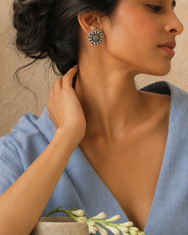 Nitya 925 Silver Sunflower Earrings alternate
