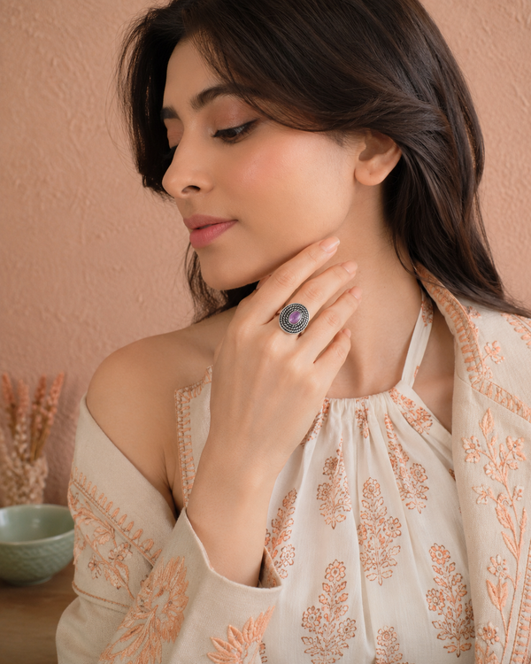 Nitya 925 Silver Oxidized Amethyst Adjustable Ring alternate