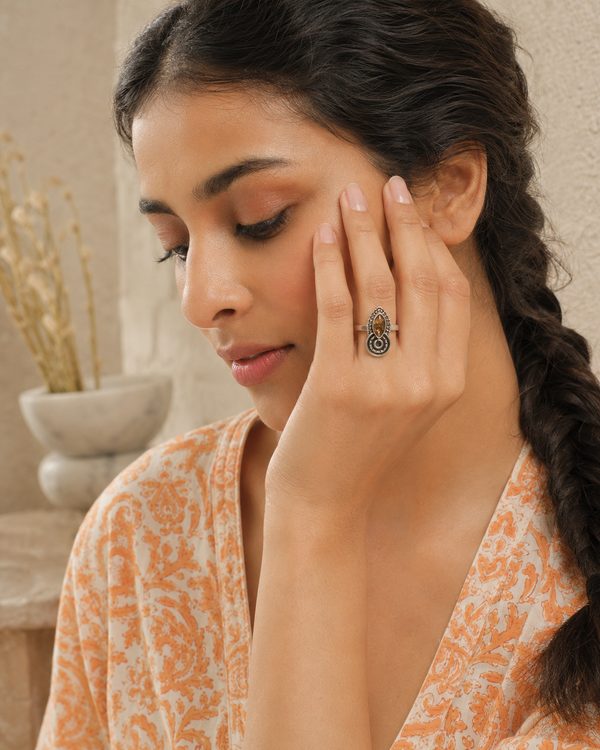 Nitya 925 Silver Smoky Quartz Adjustable Ring alternate