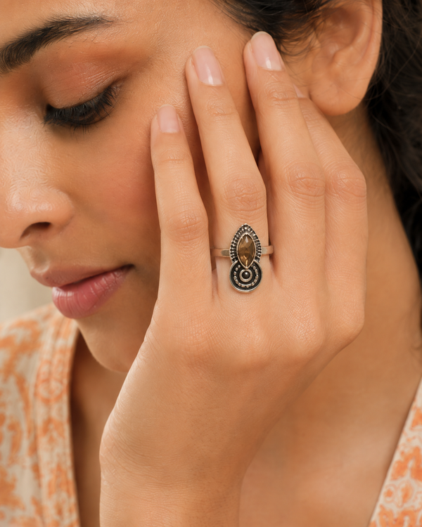 Nitya 925 Silver Smoky Quartz Adjustable Ring
