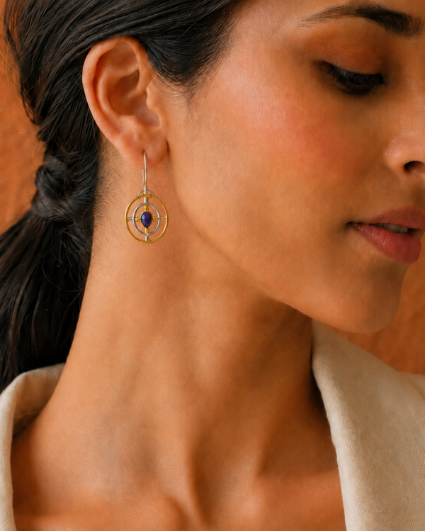Nitya 925 Silver Two Tone Lapis Dangler Earrings