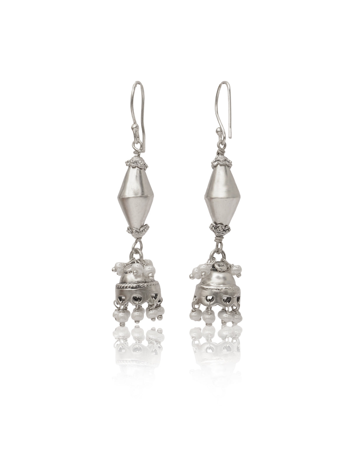 Rajwada Dholki 925 Silver Jhumki with Pearl view 3