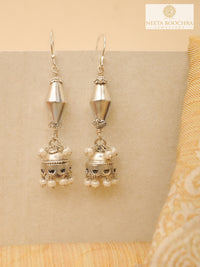 Rajwada Dholki 925 Silver Jhumki with Pearl view 2