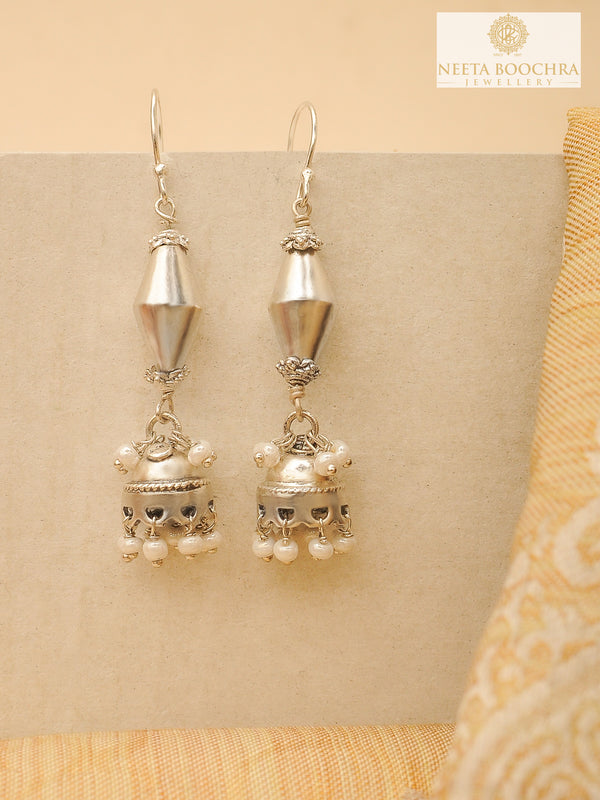 Rajwada Dholki 925 Silver Jhumki with Pearl alternate view