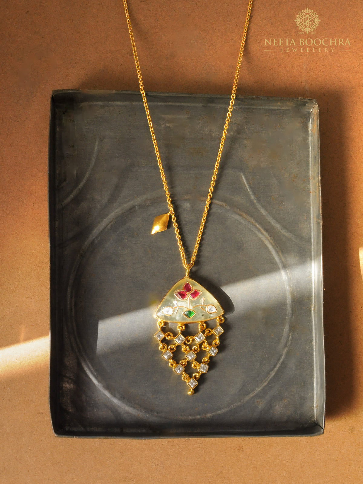 925 Silver Padmavati Trillion Prehnite Kundan Necklace view 2