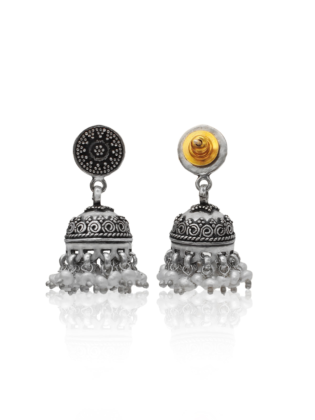 Rajwada Oxidized 925 Silver Rawa Jhumki view 3